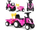 Riding tractor with trailer interactive steering wheel sounds for kids pink