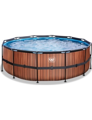 EXIT Wood pool ø427x122cm with sand filter pump - brown