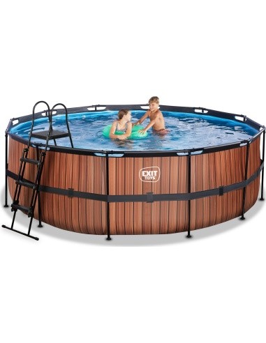 EXIT Wood pool ø427x122cm with sand filter pump - brown