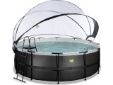 EXIT Black Leather pool ø427x122cm with sand filter pump and dome and heat pump - black