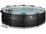 EXIT Black Leather pool ø427x122cm with sand filter pump and dome and heat pump - black