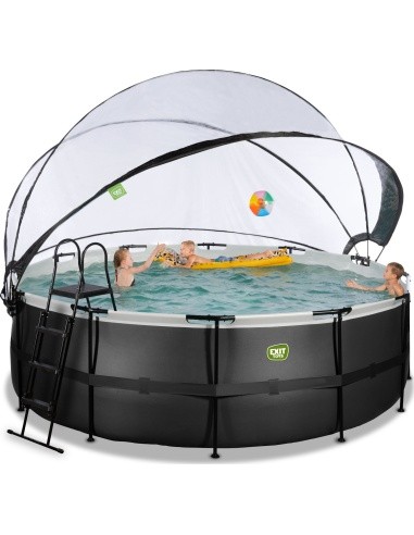 EXIT Black Leather pool ø427x122cm with sand filter pump and dome and heat pump - black