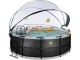 EXIT Black Leather pool ø427x122cm with sand filter pump and dome and heat pump - black