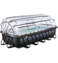 EXIT Black Leather baseinas 540x250x100 cm su smėlio filtro siurbliu ir kupolu – juodas