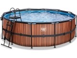 EXIT Wood pool ø427x122cm with sand filter pump and dome and heat pump - brown