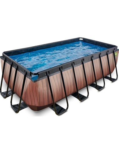 EXIT Wood pool 400x200x122cm with sand filter pump - brown