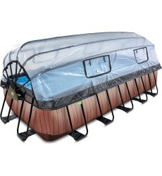 EXIT Wood pool 540x250x122cm with dome and sand filter pump - brown