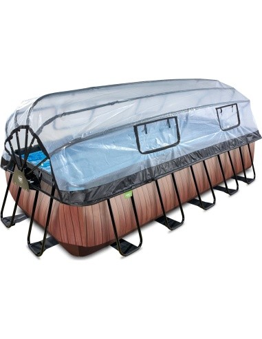 EXIT Wood pool 540x250x122cm with dome and sand filter pump - brown