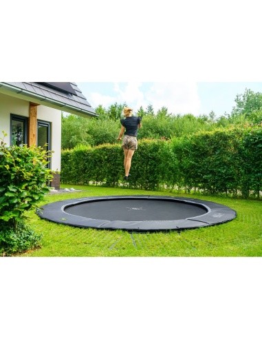 EXIT Dynamic ground level trampoline ø366cm with Freezone safety tiles - black