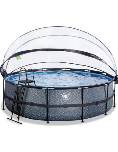 EXIT Stone pool ø488x122cm with sand filter pump and dome and heat pump - grey