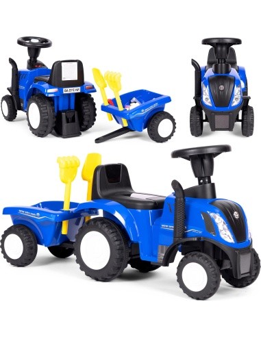 Riding tractor with trailer for kids interactive steering wheel sounds blue