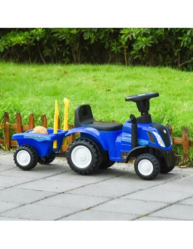 Riding tractor with trailer for kids interactive steering wheel sounds blue