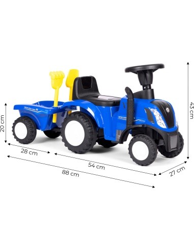 Riding tractor with trailer for kids interactive steering wheel sounds blue