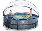 EXIT Stone pool ø488x122cm with sand filter pump and dome and heat pump - grey