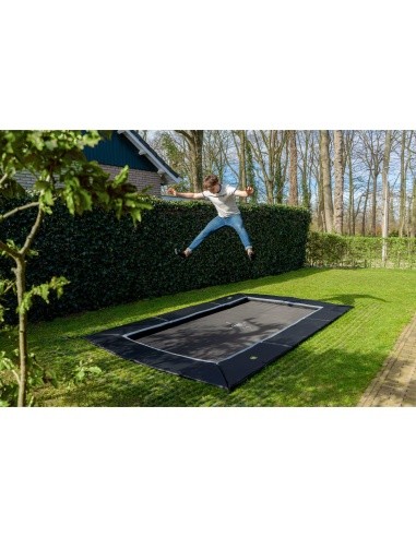 EXIT Dynamic ground level trampoline 244x427cm with Freezone safety tiles - black