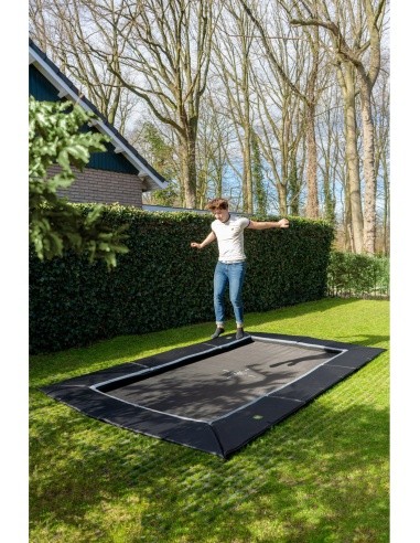 EXIT Dynamic ground level trampoline 244x427cm with Freezone safety tiles - black