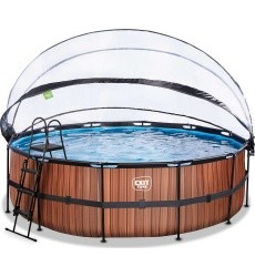 EXIT Wood baseinas ø450x122cm su kupolu, smėlio filtru ir šilumos siurbliu - rudas