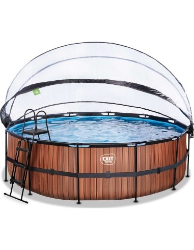 EXIT Wood baseinas ø450x122cm su kupolu, smėlio filtru ir šilumos siurbliu - rudas