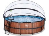 EXIT Wood pool ø450x122cm with dome and sand filter and heat pump - brown