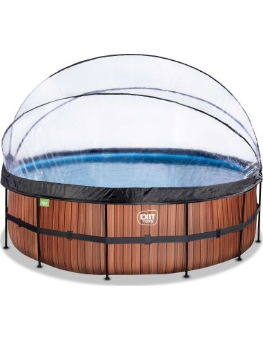 EXIT Wood baseinas ø450x122cm su kupolu, smėlio filtru ir šilumos siurbliu - rudas