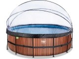 EXIT Wood baseinas ø450x122cm su kupolu, smėlio filtru ir šilumos siurbliu - rudas
