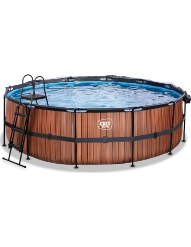 EXIT Wood pool ø450x122cm with dome and sand filter and heat pump - brown