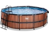 EXIT Wood baseinas ø450x122cm su kupolu, smėlio filtru ir šilumos siurbliu - rudas