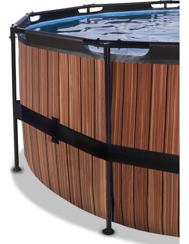 EXIT Wood pool ø450x122cm with dome and sand filter and heat pump - brown