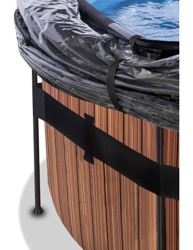 EXIT Wood pool ø450x122cm with dome and sand filter and heat pump - brown