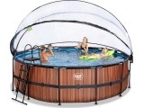EXIT Wood pool ø450x122cm with dome and sand filter and heat pump - brown