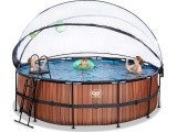 EXIT Wood baseinas ø450x122cm su kupolu, smėlio filtru ir šilumos siurbliu - rudas