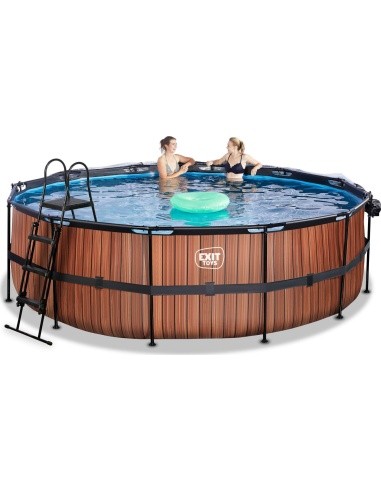 EXIT Wood pool ø450x122cm with dome and sand filter and heat pump - brown