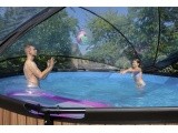 EXIT Wood pool ø450x122cm with dome and sand filter and heat pump - brown