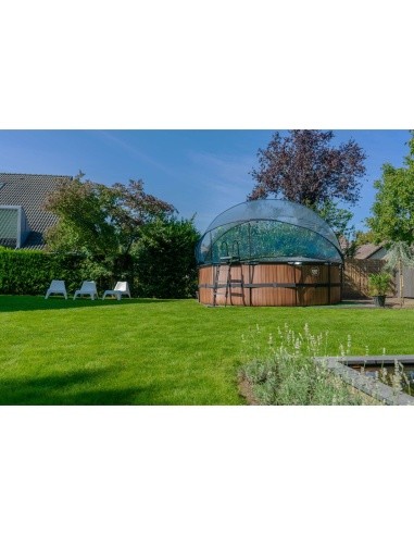 EXIT Wood pool ø450x122cm with dome and sand filter and heat pump - brown