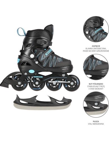 NH11912 2IN1 IN-LINE SKATES/HOCKEY ICE SKATES - Black/Blue