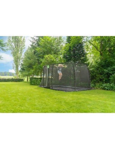 EXIT Dynamic ground level trampoline 244x427cm with safety net - black