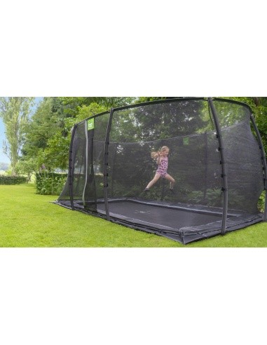 EXIT Dynamic įleidžiamas batutas 244x427 cm su apsauginiu tinklu – juodas