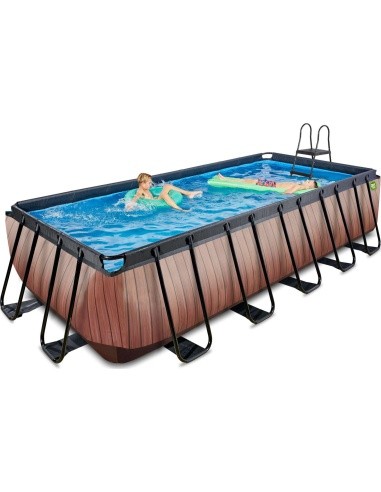 EXIT Wood pool 540x250x122cm with sand filter pump - brown