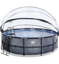 EXIT Stone pool ø450x122cm with dome and sand filter and heat pump - grey