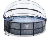 EXIT Stone pool ø450x122cm with dome and sand filter and heat pump - grey