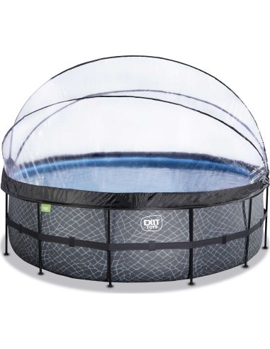 EXIT Stone pool ø450x122cm with dome and sand filter and heat pump - grey