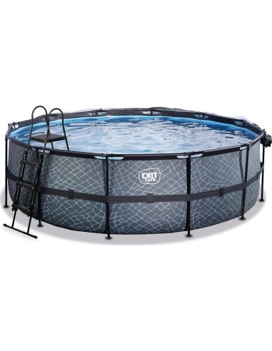 EXIT Stone pool ø450x122cm with dome and sand filter and heat pump - grey