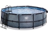 EXIT Stone pool ø450x122cm with dome and sand filter and heat pump - grey
