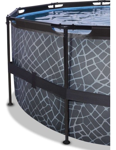 Baseinas EXIT Stone ø450x122 cm su kupolu, smėlio filtru ir šilumos siurbliu, pilkas
