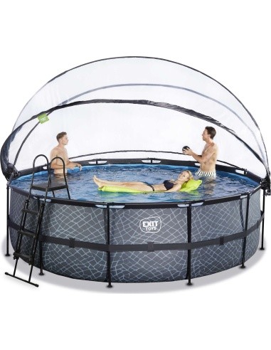 EXIT Stone pool ø450x122cm with dome and sand filter and heat pump - grey