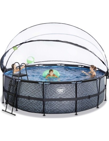 EXIT Stone pool ø450x122cm with dome and sand filter and heat pump - grey