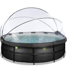 EXIT Black Leather pool ø488x122cm with sand filter pump and dome - black