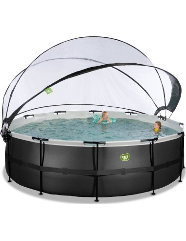 EXIT Black Leather pool ø488x122cm with sand filter pump and dome - black