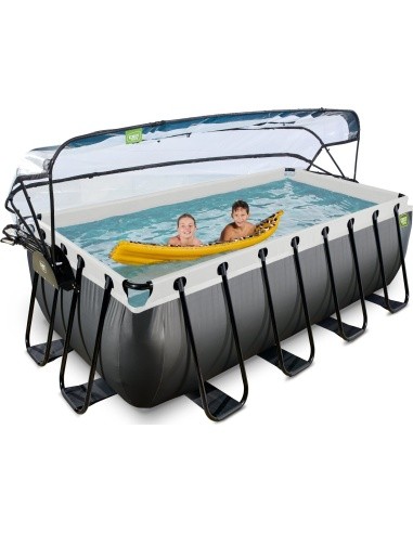 EXIT Black Leather pool 400x200x122cm with sand filter pump and dome - black