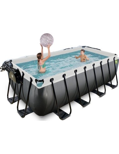 EXIT Black Leather pool 400x200x122cm with sand filter pump and dome - black